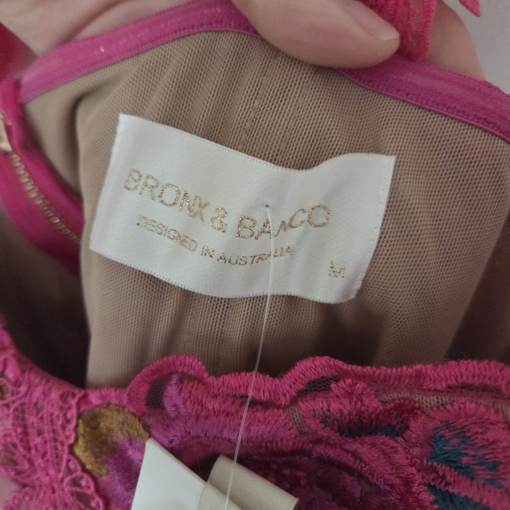 **NWT** BRONX & BANCO Vibrant Pink Asymmetrical Lace Dress - Picture 6 of 11